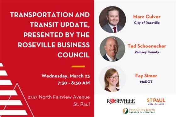 Transportation and Transit Update flyer with pics of the 3 panelists