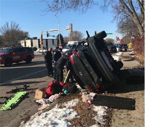 Car flipped on its side