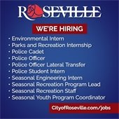 The City of Roseville is hiring - apply today at https://www.governmentjobs.com/careers/roseville