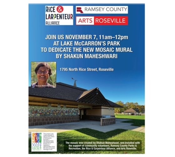 Community Art Mosaic Dedication at Lake McCarron's Park - Nov. 7, 11am - Noon.