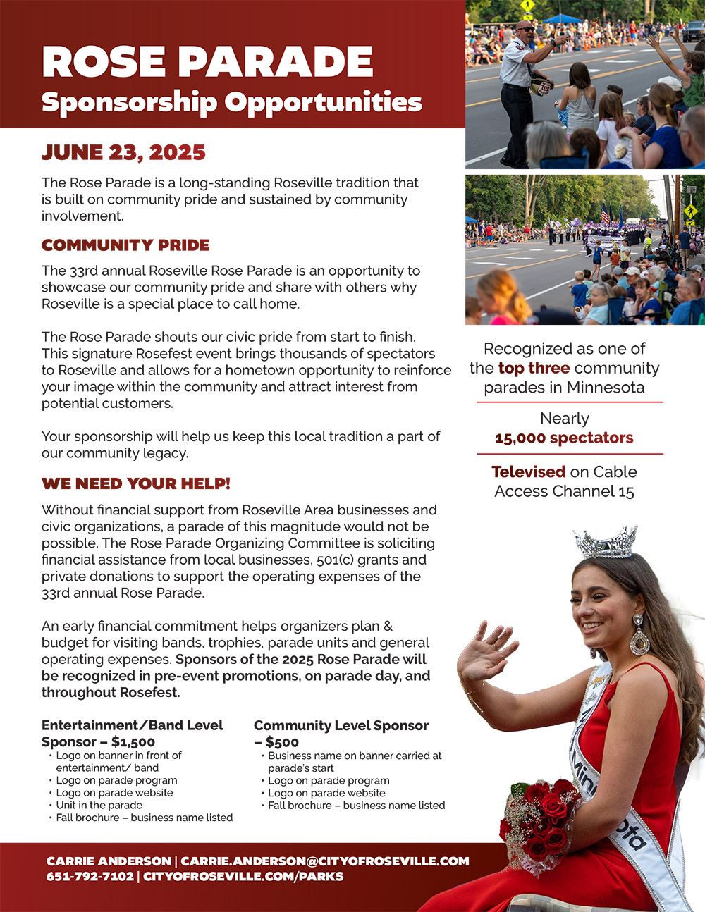 Rose Parade sponsorship one sheet.