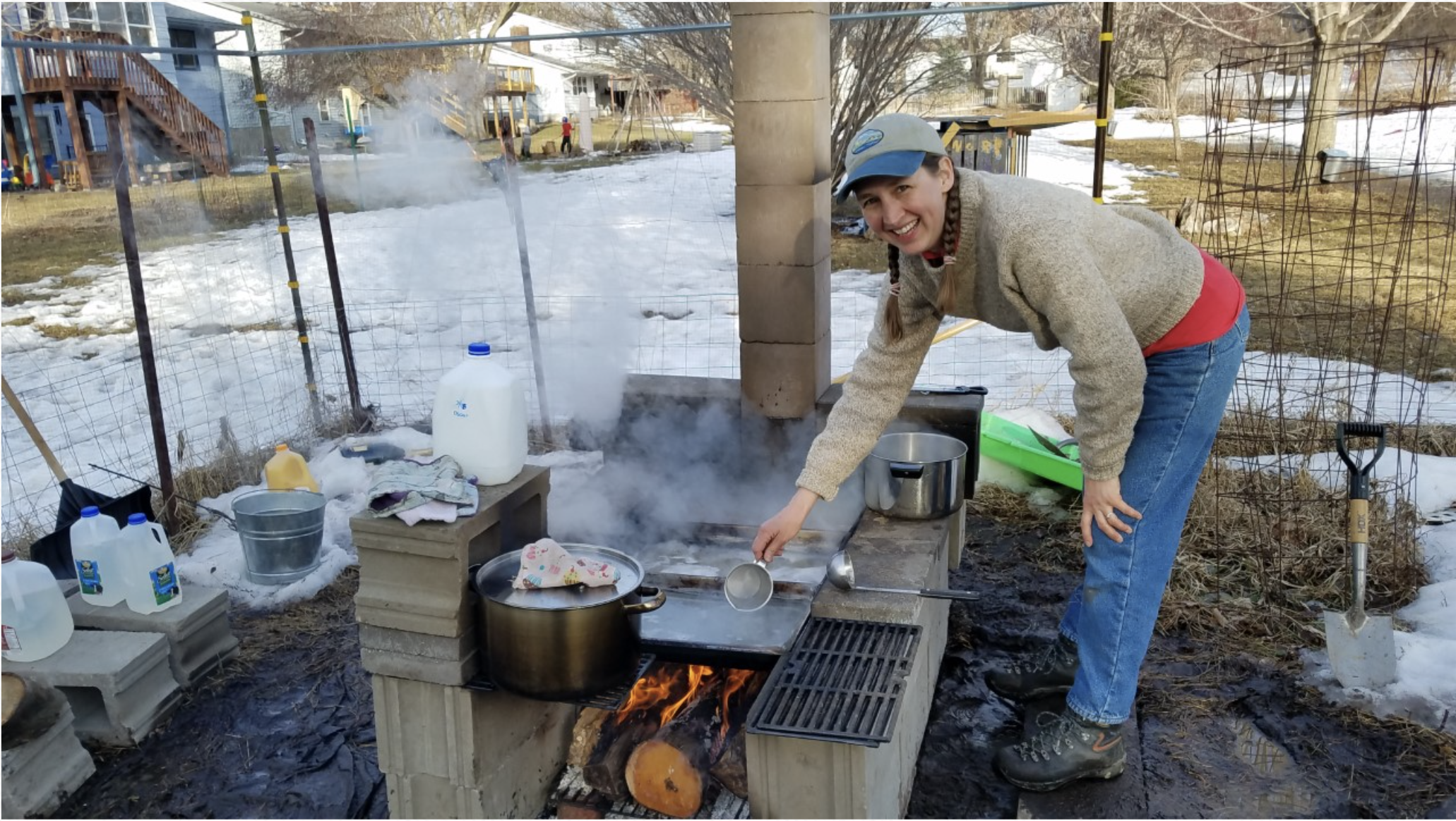 Amy Perkins showing Maple Syrup process.