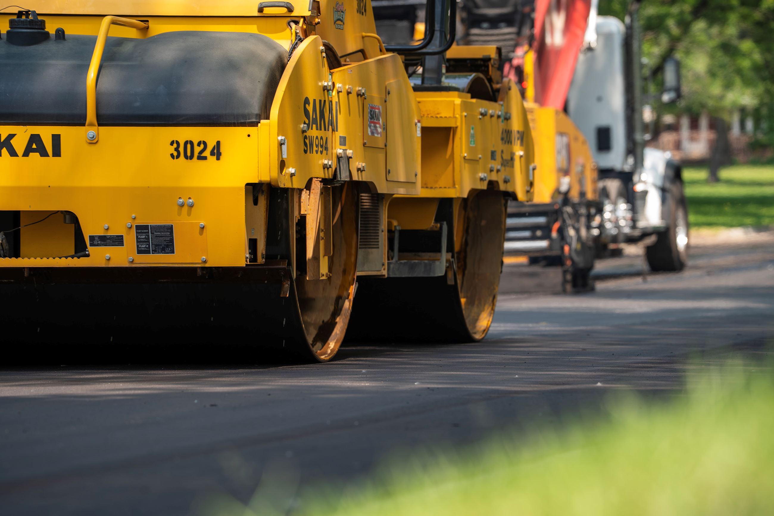 A close-up of road paving.