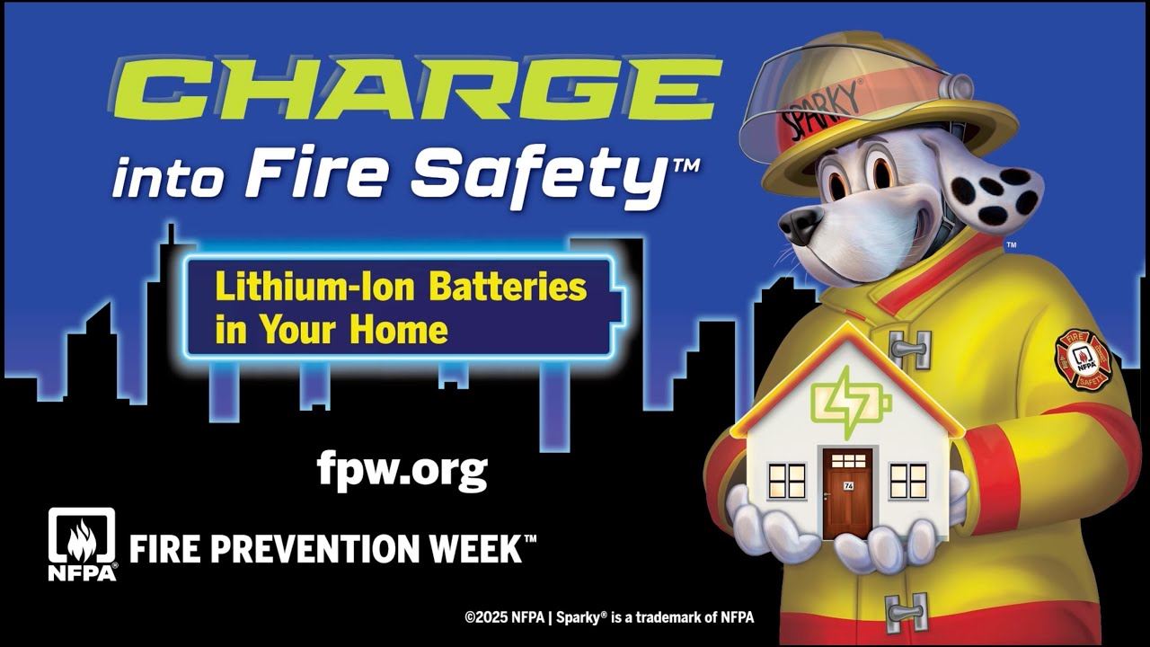 National Fire Prevention Week 2025 - Charge into Fire Safety Graphic